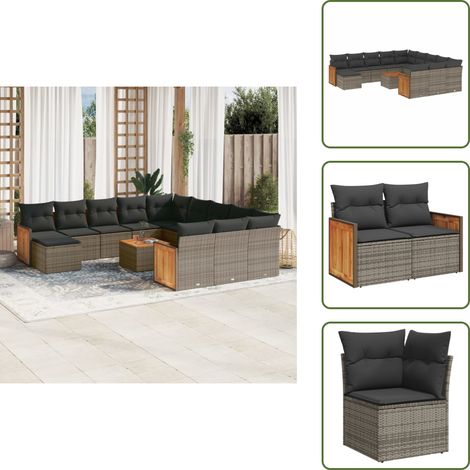 Salon de jardin avec coussins 13 pcs gris résine tressée - Ensemble Salon De Jardin - Meuble Extérieur - Salon De Jardin Pliable - Set Salon De Jardin - Fauteuil De Jardin (1/5)