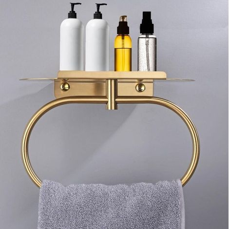 Toallero de aro ZVD-DIYZON con soporte de acero inoxidable, autoadhesivo o perforado, para baño y cocina (dorado) (1/4)