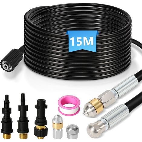 Wolketon Set sturatubi 15m 160Bar con ugello fisso e rotante, più 2 adattatori (1/5)