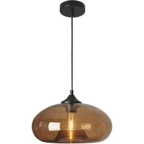 Lustre rond en vitrail, style industriel rétro, sans ampoule, lustre en verre brun en forme de pomme (1/5)