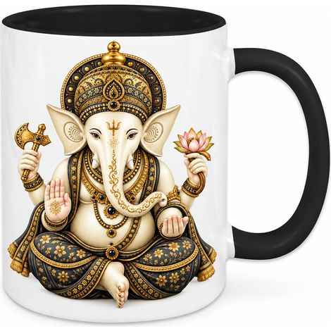 Mug Ganesh blanc intérieur noir en céramique 350 ml (1/2)