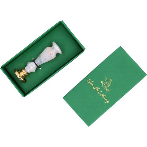Boîte à sceller vintage rétro, coffret cadeau polyvalent, emballage exquis DIY, cire à cacheter verte, nuage blanc jaspé, poignée supérieure (1/5)