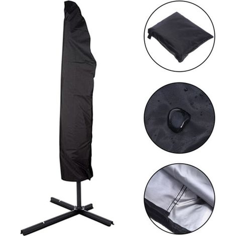 Housse de parasol 265 x 40/70/50 cm 210D noir imperméable coupe-vent résistant aux UV indéchirable extra large avec mât télescopique housse parasol deporte
