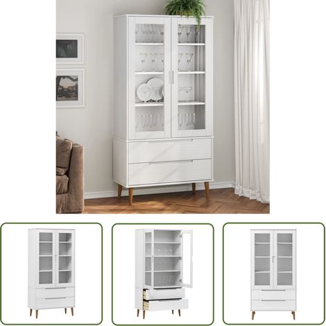 The Living Store Armoire à vitrine MOLDE Blanc 90x35x175 cm Bois de pin massif - Bibliothèque - Meuble Tv - Armoire Ouverte - Rangement Intérieur - Mobilier Scandinave (1/5)