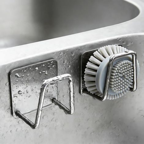 Confezione da 5 porta spugne per lavello da cucina, porta spugne adesivo in acciaio inox, porta spugne per piatti in acciaio inox, accessori impermeabili per l'organizzazione della cucina. (1/5)