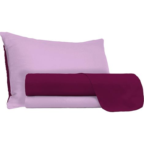 Set Lenzuola Sopra Sotto e Federe Doubleface Lilla/Prugna Singolo (1/5)