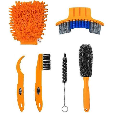 Ensemble de 6 outils de nettoyage pour vélo, comprenant une brosse pour nettoyer la chaîne, les pneus, les pignons, les coins et les taches. Convient à tous les modèles. (1/5)