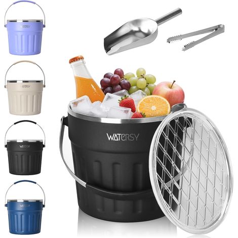 Seau à Glace en Acier Inoxydable 7,6 l, Avec Couvercle, Poignée, Pince à Glace et Pelle, Isolation à Double Paroi, Refroidissement Longue Durée, Pour Cocktail, Whisky, Vin, Bière, Bar (1/5)