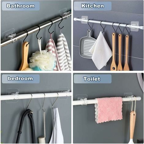 10er-Pack selbstklebende Gardinenstangenhalterungen – Kein Bohren erforderlich – Kunststoff – Einfache Anbringung – Für Zuhause, Wohnzimmer, Küche, Badezimmer, Hotel (schwarz) (1/4)