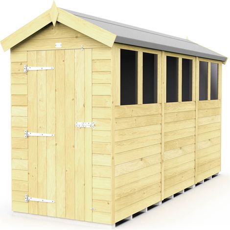 4 x 12 Feet Apex Shed - Single Door With Windows - Wood - L358 x W118 x H217 cm