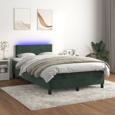 vidaXL Letto a Molle con Materasso e LED Verde Scuro 120x200cm Velluto