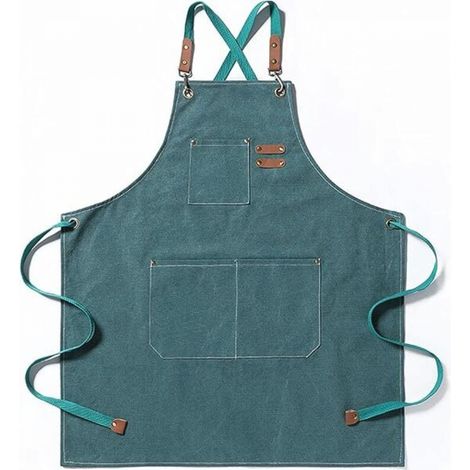 Tablier de cuisine, tablier de jardinage en toile de coton avec grandes poches pour hommes et femmes, bavoir de cuisine, tablier de jardinage durable et réglable - Vert (1/5)
