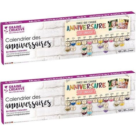 2 calendriers des Anniversaires en bois 40 x 12 cm (1/3)