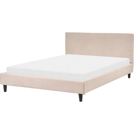 Lit Double en Tissu Beige 140 x 200 cm Sommier à Lattes Tête de Lit Minimaliste Fitou (1/5)