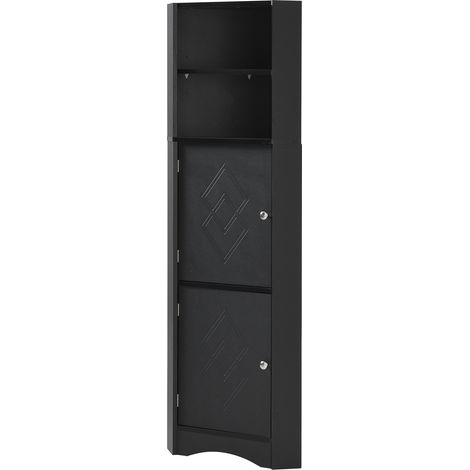 Eck-Badezimmerschrank schwarz aus Spanplatte 36,5 x 36,5 x 155 cm mit 2 Ablagen (1/5)