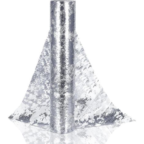 Chemin De Table Argent Métallisé,28cmx10m Chemin De Table avec Feuille d'or, Ruban De Table Polyester Décoration pour Fête,,DIY,etc, Filet . (1/5)