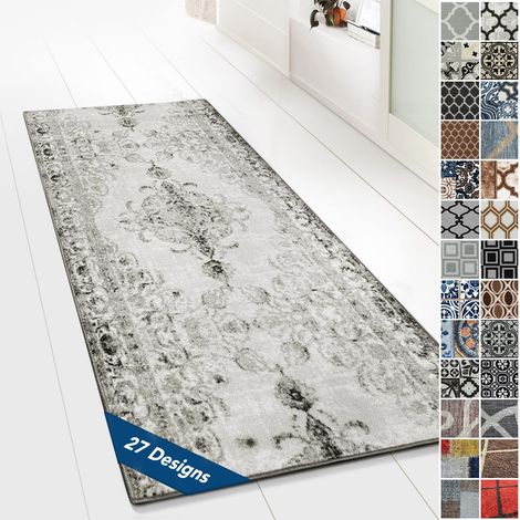 Tapis Ornement Vintage Oriental pour la Cuisine, Le Couloir et Le Salon 80 x 100 cm, Gris Palau (1/5)