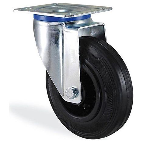 Roulette pivotante caoutchouc noir diamètre 80mm charge 50kg