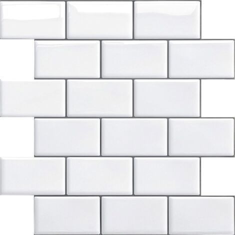 Credence Adhesive pour Cuisine Salle de Bain, Faux Carrelage Adhesif Mural Blanc Credence Cuisine Adhesive, ImperméAble Metro 3D Dalle PVC Adhesive Murale, 4 Pièces (Noir, 4 Sheets) (1/4)