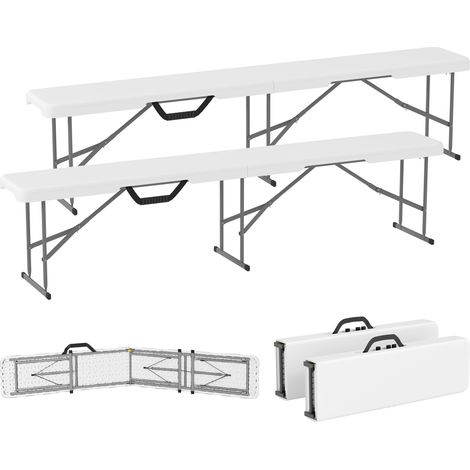 Gartenbank-Set, 2 klappbare Bänke mit Tragegriff, aus Metall und HDPE, 182 x 28 x 42 cm, weiß