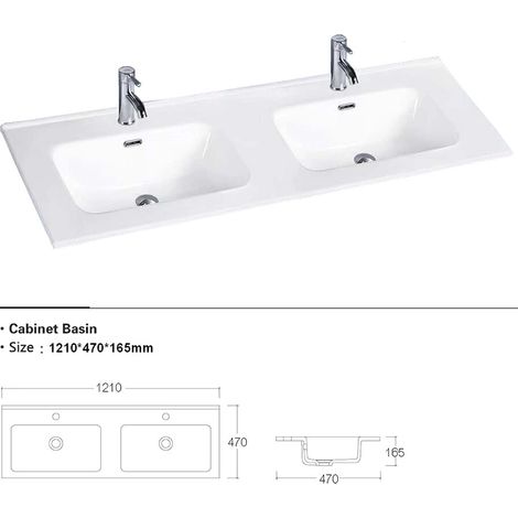 Lavabo encastré 120 cm double vasque en céramique blanche Civit (1/2)