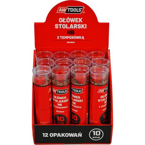 Matita da carpentiere Awtools HB rossa, tubetto da 10 pezzi (1/3)