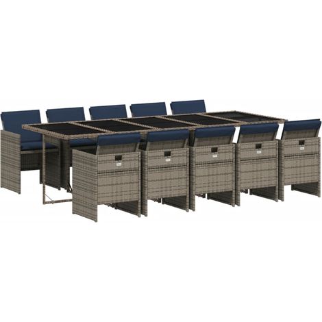 Maison Exclusive - Set da pranzo da giardino da 11 pz con Cuscini in Polyrattan Grigio