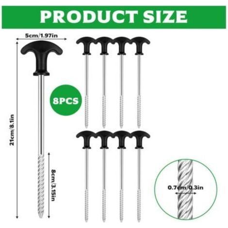 8 Pcs Piquets de Tente, Piquet de Tente a Visser, 21 cm Piquet Ancrage Sol, Piquets de Camping Robustes en Métal, Piquet de Fixation au Sol pour Tente Bâche Jardin Camping (1/4)