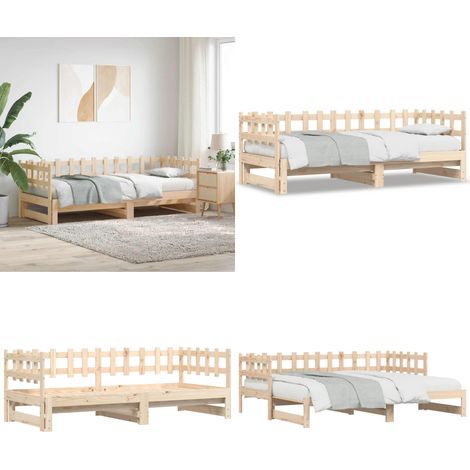 Lit coulissant sans matelas 2x(90x200) cm Bois massif - Lit De Jour - Canapé-lit - Lit D'appoint - Lit Convertible - Meuble Multifonction - Home & Living