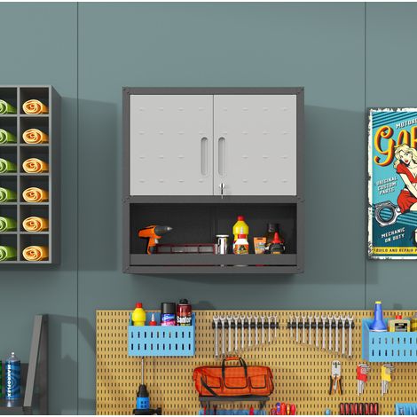 Mueble de almacenamiento mural de metal 75 x 77 x 30 cm, con cerradura, gris OKMYHOME (1/5)