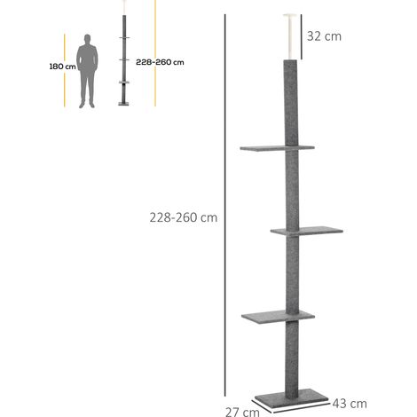 Arbre à chat de plafond, hauteur 228-260 cm, avec plateformes, arbre à chat à plusieurs niveaux, arbre à chat pour petits et grands chats, gris (1/5)