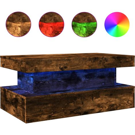 Mesa de centro de salón de diseño moderno con luces LED 90 x 50 x 40 cm madera de ingeniería marrón DEC037625