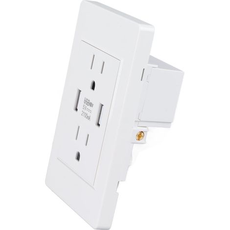 Chargeur mural USB blanc, 2 ports USB 5 V 2100 mA, 2 prises américaines, AC110-220 V, prise murale USB pour salon (1/5)