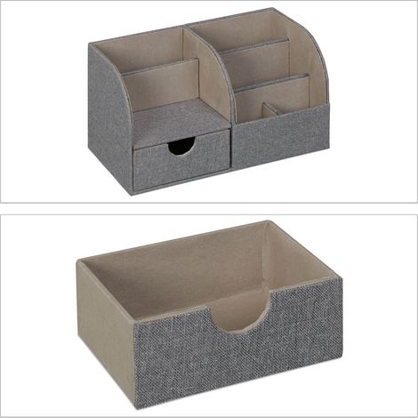 Elegante organizer da scrivania con cassetto 30 x 20 x 10 cm in lino grigio 130012149