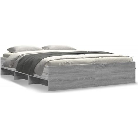 Maison Exclusive - Bettgestell Grau Sonoma 150x200 cm Holzwerksto (1/5)