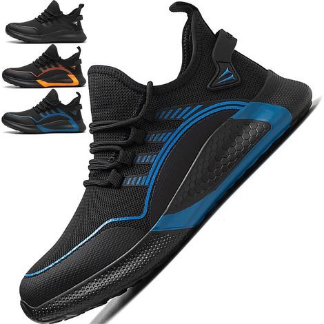 Calzado de seguridad AIDUCHO para hombre y mujer con puntera de acero, zapatillas de seguridad ligeras y cómodas, calzado de trabajo resistente a golpes y pinchazos, color azul - Talla 45 (1/5)
