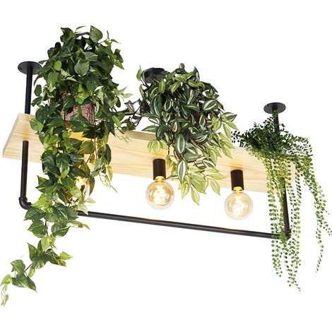Industrial Ceiling Light Black with Wood 3 Lights - Shelf (1/4)