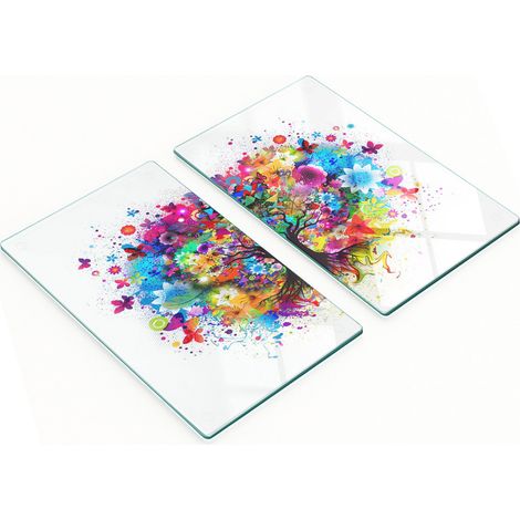 Tablas de cocina de vidrio templado con coloridos dibujos de 谩rboles 2x30x52 cm (1/5)