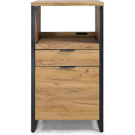 Meuble de cuisine avec plateau coulissant – Tiroir et porte – Dimensions L. 60 x l. 45 x H. 120 cm – Panneaux de particules et pieds métal (1/5)