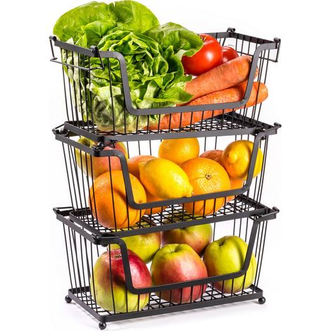 Panier à fruits et légumes, métal noir, 3 pièces. (1/5)