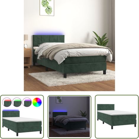 The Living Store Sommier à lattes de lit et matelas et LED Vert foncé 90x200 cm - Lit Plateforme - Lit Velours - Lit Avec Led - Lit Design - Lit Double (1/5)