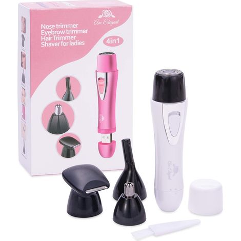 Appareil d'épilation du visage 4 en 1 pour femmes – Rasoir électrique rechargeable et indolore, étanche pour les sourcils, rose (1/5)