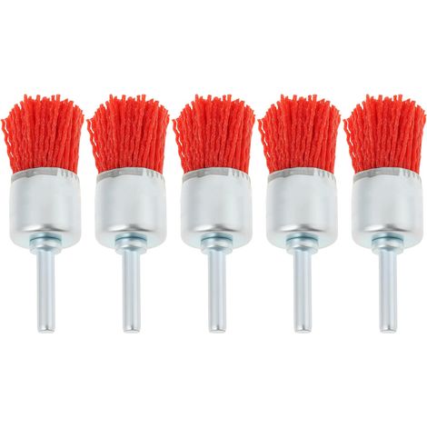 Lot de 5 Têtes de Brosse en Nylon Rouge 25 X 6 Mm Adaptées Aux Perceuses Verticales Portatives Et Aux Tournevis sans Fil (1/5)