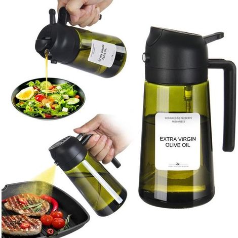 Flacon pulvérisateur d'huile – Seringue à huile – Ustensiles de cuisine – Pour la cuisson – 470 ml – 18 x 8 x 8 cm – Verre – Noir (1/5)