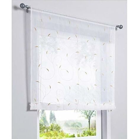 1 Pièce Rideau de Fenêtre Broderie Floral Raffrollo Haut Qualité Voile Décoration de la Chambre Salle de Bain Balcon(Kaki,60x120cm)-Ensoleillé