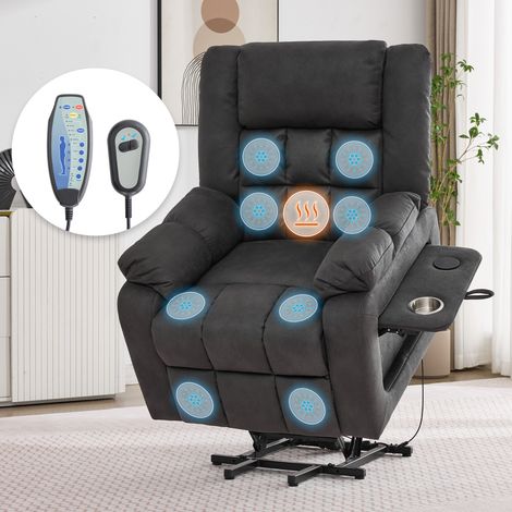 Poltrona TV elettrica regolabile, poltrona massaggiante con funzione massaggio e riscaldamento, poltrona per anziani, reclinabile con poggiapiedi, 2 tasche laterali e portabevande, porte USB, colore g (1/5)
