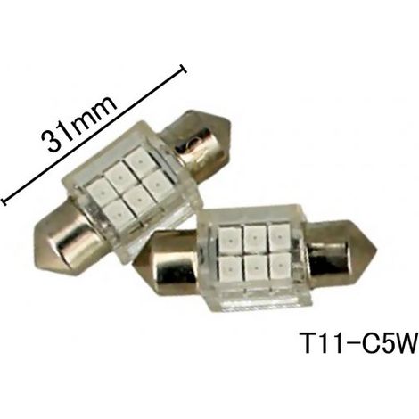 Coppia 2 Lampade Led T11 C5W Siluro 31mm Quadrato Con 6 Smd 3528 Colore Rosso Red 12V 1W