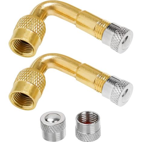 Lot de 2 rallonges de valve coudées à 45° - En cuivre - Pour voiture, moto, vélo, scooter (1/5)
