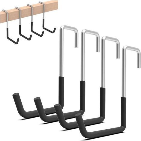 Lot de 4 crochets en S métalliques larges pour fixation murale – robustes pour vélos et échelles – idéaux pour les bricoleurs, les garages et les ateliers. (1/4)