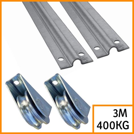 Deco Fer Forge – Kit portail coulissant jusqu'à 6M – 2 rails gorge ronde 3M – 2 roues 80mm pour charge jusqu'à 400KG – Pour installation professionnelle